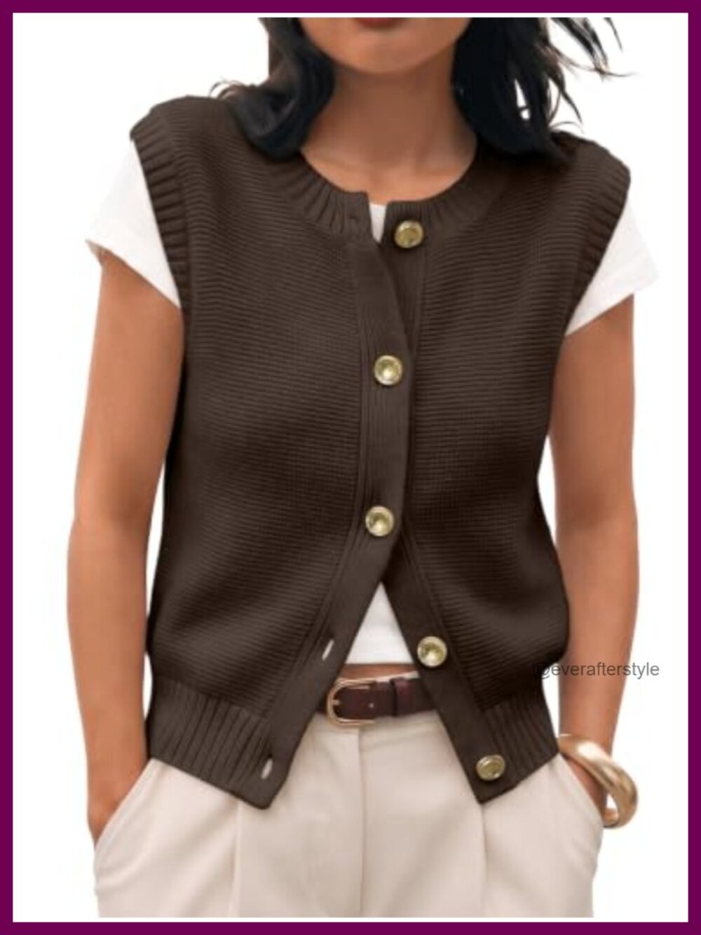 Sweater Vest Button Down Sleeveless Crew Neck Business Casual Women